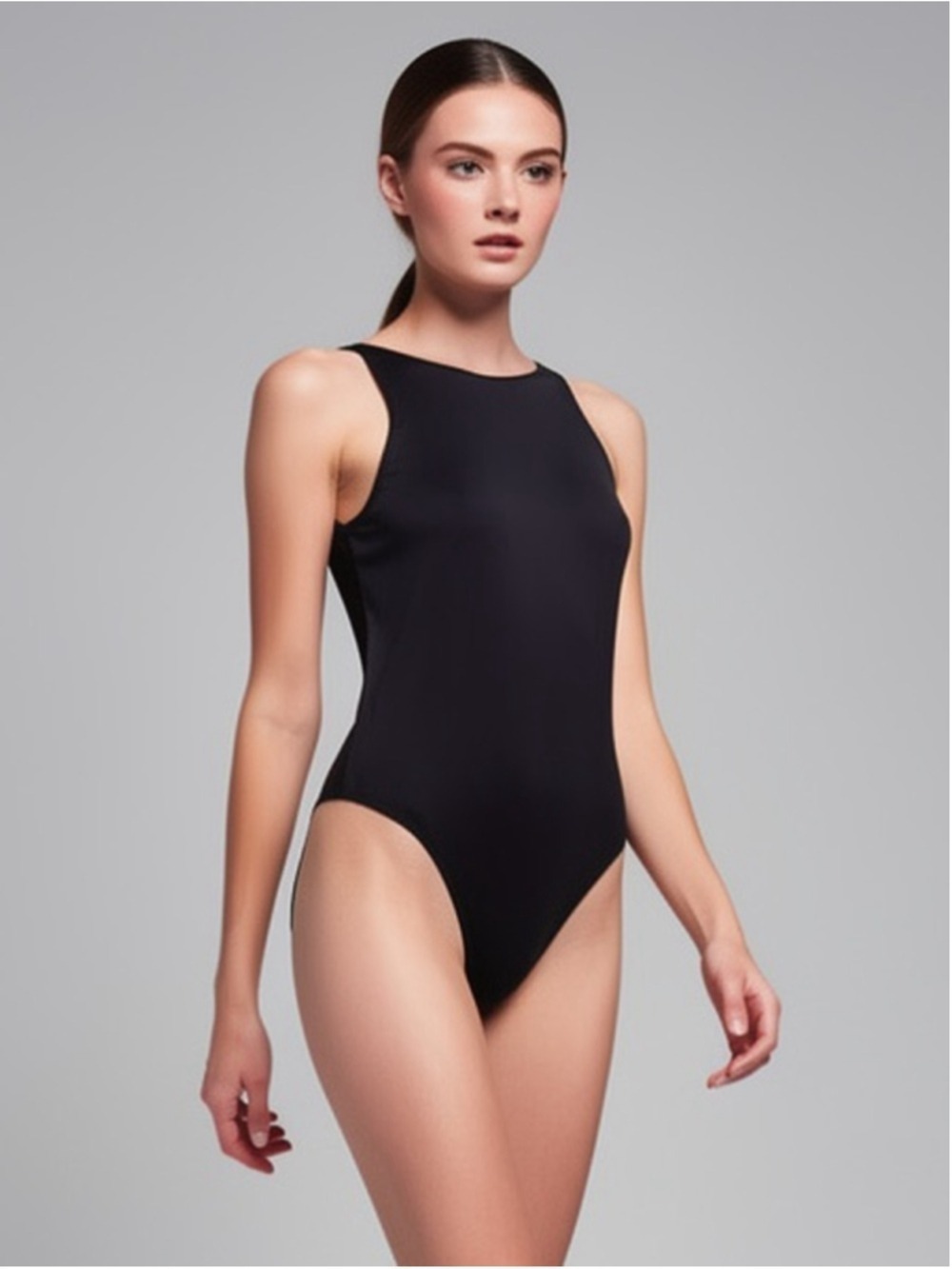 New ZARA Black High Neck Bodysuit - Sz L Glam Basic Essentials Goth Minimalist